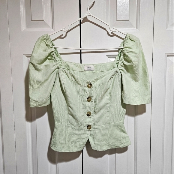 ARITZIA Wilfred Janine Top Button-Front Linen-Blend Blouse Green Size XXS - Picture 2 of 7